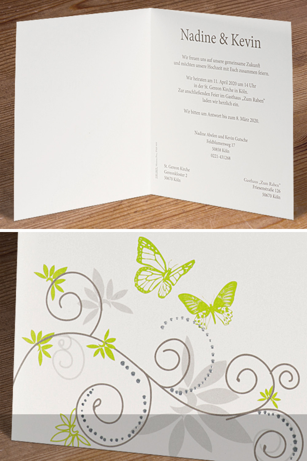 Die Einladungskarte in aufgeklappter Ansicht