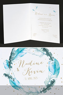 Aufgeklappte, bedruckte Boho-Karte.