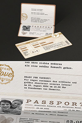 Darstellung der aufgeklappten Hochzeitseinladungen.