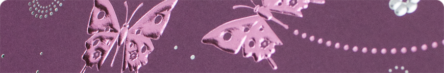 Hochzeitseinladungen – lila mit Schmetterlingen - Schmuckbild oben