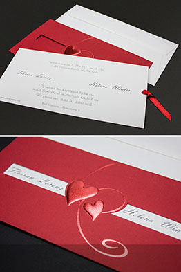 Rote Hochzeitseinladungen mit ausgezogenem Texteinleger